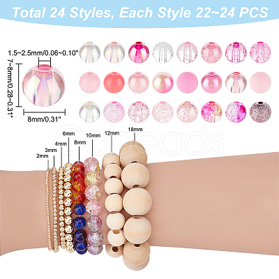 HOBBIESAY 576Pcs 24 Style Transparent & Crackle & Fluorescent & Spray Painted & Frosted & Opaque & Rainbow Acrylic Imitation Pearl Beads DIY-HY0001-35C-1