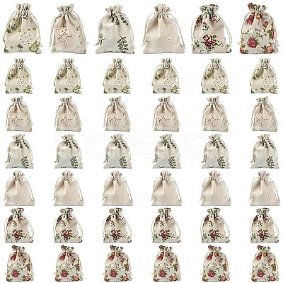 30Pcs 6 Styles Flower Printed Polycotton(Polyester Cotton) Packing Pouches Drawstring Bags ABAG-YW0001-19-1