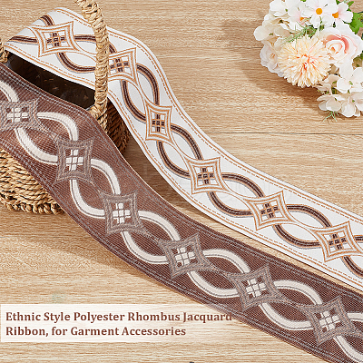 Ethnic Style Polyester Rhombus Jacquard Ribbon OCOR-WH0101-19A-1