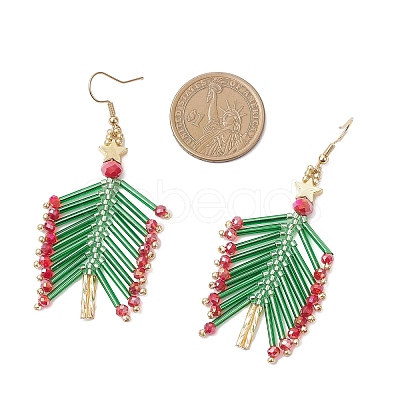 Glass Seed Beaded Christmas Tree Dangle Earrings EJEW-MZ00636-1