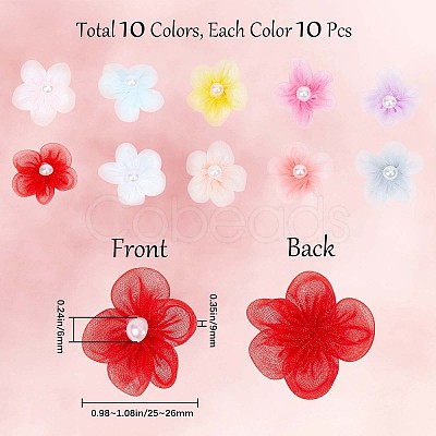 100Pcs 10 Colors Organza 5-Petal Flower Ornament Accessories DIY-GF0006-94-1