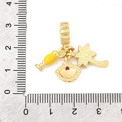 Brass Pave Camellia Cubic Zirconia European Dangle Charms KK-F904-12G-1
