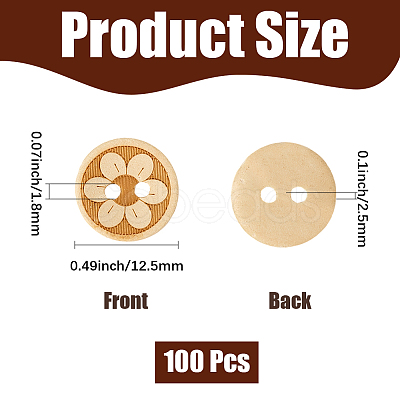 100Pcs 2-Hole Coconut Buttons BUTT-CY0001-31-1