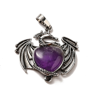 Natural Amethyst Heart Pendants KK-K331-01AS-08-1