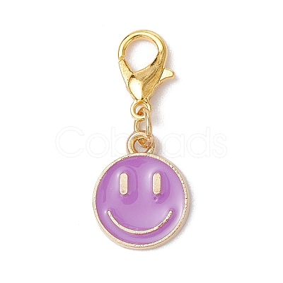 14Pcs 7 Colors Flat Round with Smiling Face Alloy Enamel Pendant Decorations HJEW-JM02585-1