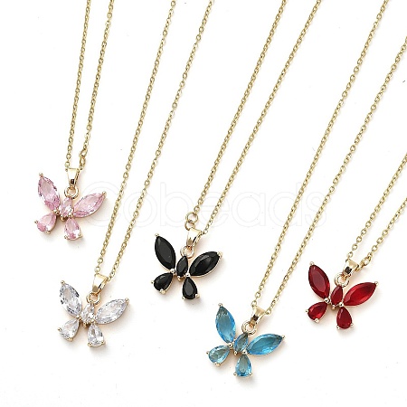 Butterfly Glass Pendant Necklaces NJEW-E105-03KCG-1
