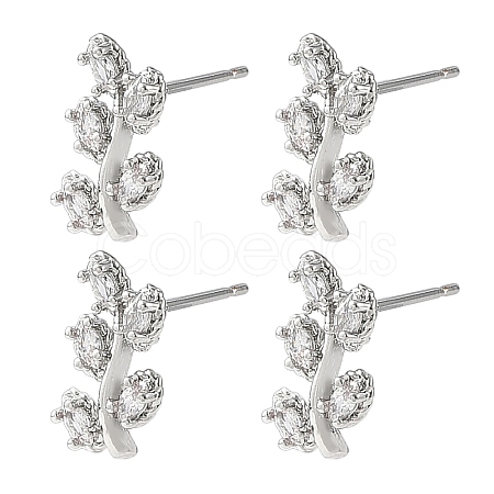 SHEGRACE Leafy Branch Brass Micro Clear Pave Cubic Zirconia Stud Earrings XGRQ4N998-717P-1