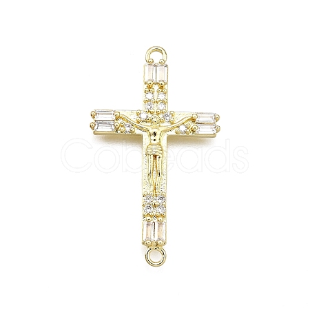 Brass Micro Pave Clear Cubic Zirconia Religion Crucifix Cross Connector Charms LS-KK-Z100-22G-01-1