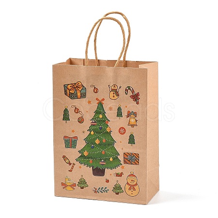 Christmas Theme Printed Kraft Paper Bags with Handles ABAG-M008-08E-1