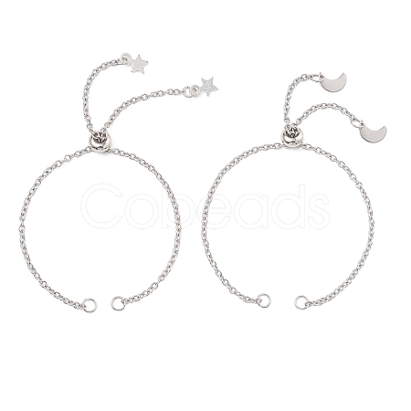 2Pcs 2 Styles 2.5MM 304 Stainless Steel Cable Chain Slider Bracelet Makings AJEW-JB01522-1