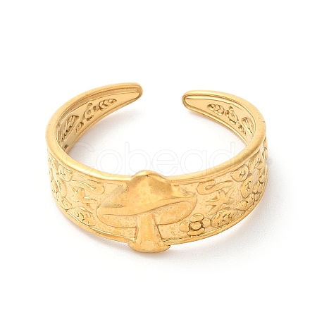 Ion Plating(IP) 304 Stainless Steel Mushroom Open Cuff Ring for Women RJEW-K245-29G-1