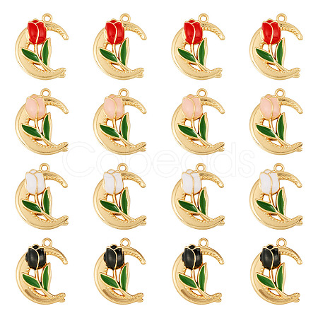 16Pcs 4 Colors Alloy Enamel Pendants ENAM-TA0002-29-1