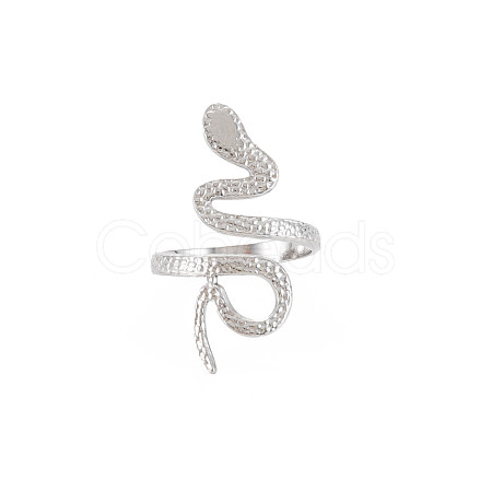 Non-Tarnish 304 Stainless Steel Snake Wide Open Cuff Ring for Women RJEW-S405-160P-1