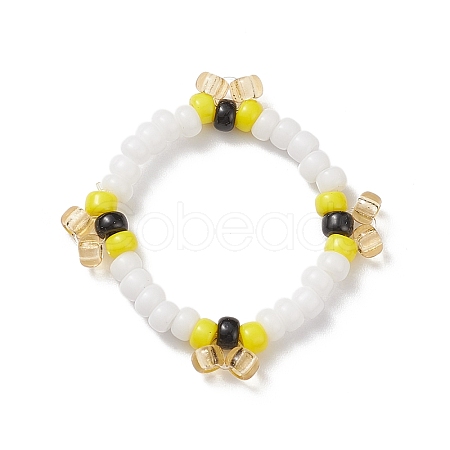 Glass Seed Beads Stretch Finger Rings for Women RJEW-JR00519-1