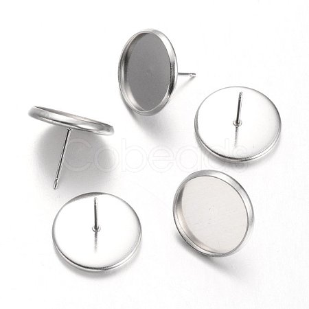 Tarnish Resistant Flat Round 304 Stainless Steel Stud Earring Settings STAS-M227-14mm-1