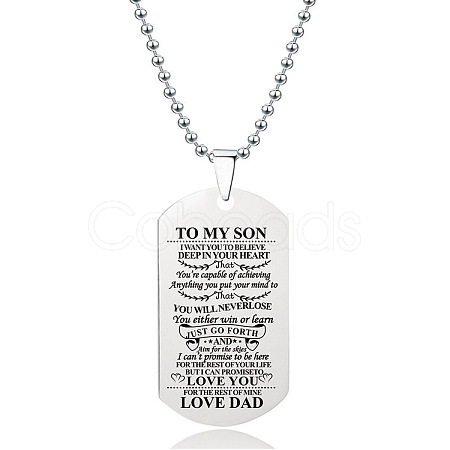 201 Stainless Steel To My Son Dog Tag Pendant Ball Chain Necklaces FS-WG527E6-19-1