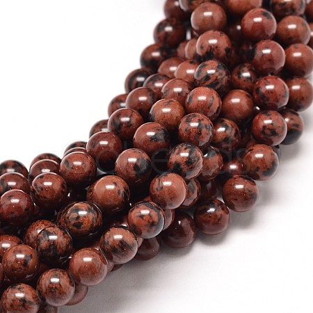 Natural Mahogany Obsidian Round Bead Strands G-P072-44-4mm-1