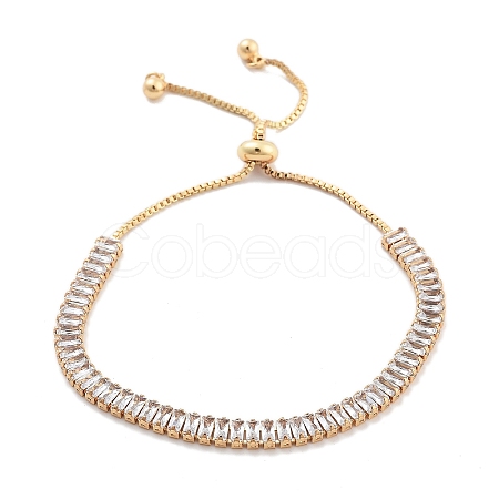 Brass Pave Clear Cubic Zirconia Rectangle Box Chain Slider Bracelets BJEW-B094-05A-G-1