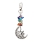 Natural & Synthetic Mixed Gemstone Chip Pendant Decorations, with Alloy Pendants and Swivel Clasps, Moon, Sun, 113mm