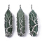 Natural Green Aventurine Big Wire Wrapped Pointed Pendants, with Brass Wires, prismatic with Tree of Life, Platinum, 48~62x14~17x13~18mm, Hole: 4x5~6mm