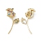 Brass Colorful Cubic Zirconia Pendants, Rose Charms, Real 18K Gold Plated, 36x17x2~8mm, Hole: 5x3mm