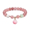 Natural Strawberry Quartz & Quartz Crystal Round Beaded Stretch Bracelet, Gemstone Bracelet with Glass Flower Charms for Women, Pink, Inner Diameter: 2-1/8 inch(5.4cm)