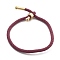 Cotton Cord Bracelets, with Brass Finding, Long-Lasting Plated, Real 24K Gold Plated, Old Rose, 8-1/2 inch(21.5cm)~9 inch(23cm)