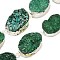 Silver Plated Dyed Oval Natural Drusy Quartz Crystal Beads Strands, Dark Green, 30x22x5~12mm, Hole: 2mm, about 6pcs/strand, 7 inch