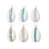 6Pcs 6 Styles Natural Cowrie Shell & Glass Seed Beads Pendants PALLOY-JF02759-01-1