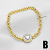 Duo Tone Brass Flat Round and Round Beaded Stretch Bracelets WGD7162-02-1
