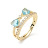 Adjustable Bowknot Shape Brass & Light Blue Cubic Zirconia Finger Rings CU-CBA7E55-07G-4