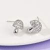 Mushroom Brass Micro Pave Clear Cubic Zirconia Stud Earrings EJEW-F895-17P-2