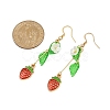 Strawberry Alloy Enamel & Acrylic Leaf Dangle Earrings EJEW-JE06625-4