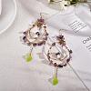 Natural Amethyst Chips Beaded Big Teardrop Dangle Earrings EJEW-SW00016-03-4