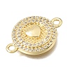 Brass Micro Pave Clear Cubic Zirconia Flat Round Connector Charms KK-E802-32B-G-2