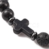 Natural & Synthetic Mixed Gemstone & Wood Cross Beaded Stretch Bracelet BJEW-JB09623-4