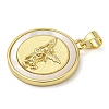 Rack Plating Brass Pave Shell Flat Round Pendants KK-Z063-11G-01-2