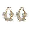 Flower Brass & Natural Green Aventurine Hoop Earrings EJEW-TA00781-03-2