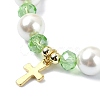 8mm Holographic Synthetic Moonstone & Shell Pearl Round Beaded Stretch Bracelets BJEW-JB10920-4
