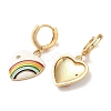Heart with Rainbow Golden Brass Dangle Hoop Earrings EJEW-L268-042G-03-2