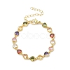 Heart Brass Pave Cubic Zirconia Link Chain Bracelets for Women BJEW-P385-07G-1