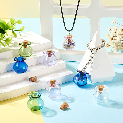 6Pcs 6 Colors Lucky Bag Shape Glass Cork Bottles Ornament AJEW-TA0001-73-1