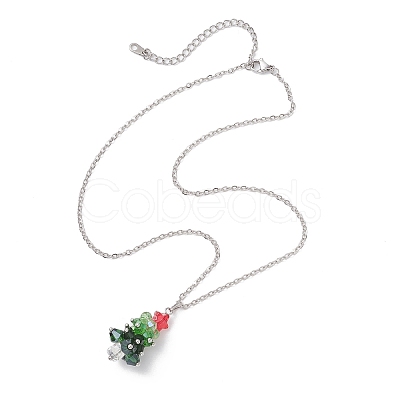 Glass Beaded Star Christmas Tree Pendant 304 Stainless Steel Cable Chain Necklaces NJEW-JN05498-1