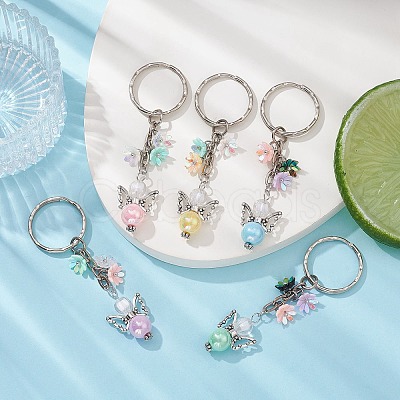 Angel Acrylic Beaded Keychain with Flower Opaque Resin Charms KEYC-JKC00533-1