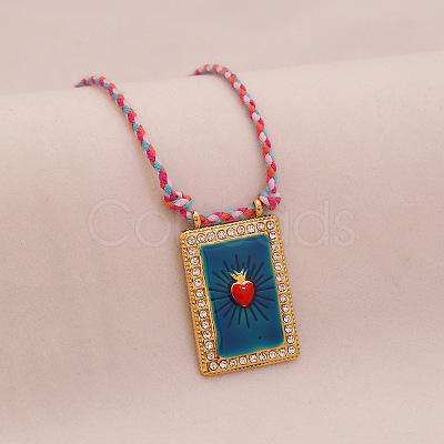 304 Stainless Steel Enamel Rectangle Medal with Heart Pendnat Necklaces FS-WGFFC06-01-1