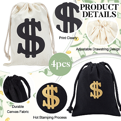 4Pcs 2 Colors Canvas Drawstring Bags ABAG-NB0001-69B-1