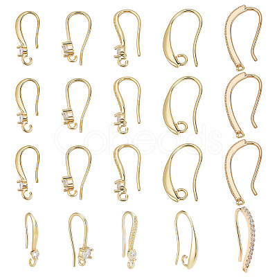20Pcs 5 Styles Brass Cubic Zirconia Earring Hooks KK-ME0002-56-1