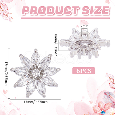6Pcs 1-Hole Brass with Cubic Zirconia Shank Buttons FIND-FG0003-27B-1