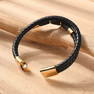 Natural Lava Rock Bead Leather Cord Multi-strand Bracelets BJEW-A009-05G-1