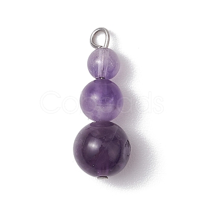 Natural Amethyst Round Beaded Pendants PALLOY-JF02867-10-1